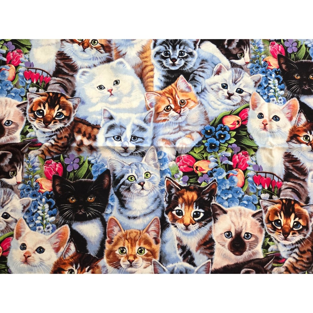 Vintage David Textiles Kittens Cats Novelty Quilting Fabric 1 Yard 44x36